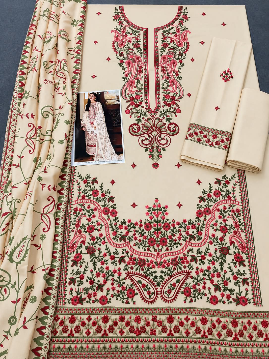 Off-White Dhanak Marina 3Pc Luxury Embroidered Suit with Embroidered Dhanak Shawl | BT-0038