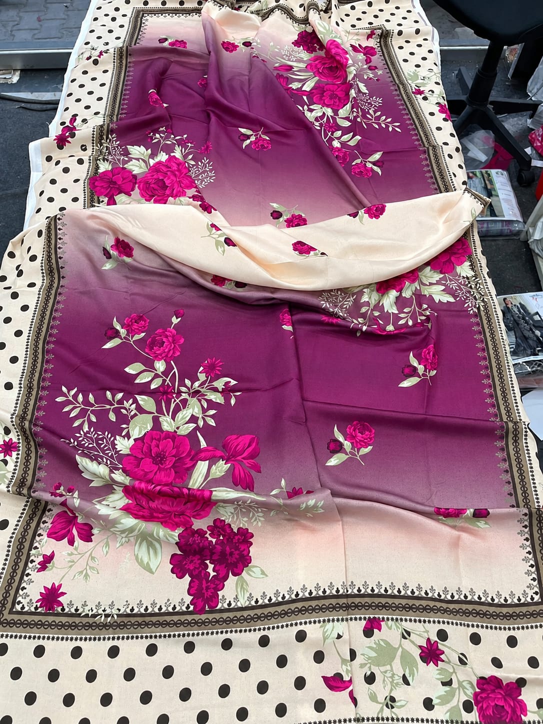 Khaadi Inspired Plum Purple Dhanak Marina 3Pc Embroidered Suit with Floral Printed Wool Shawl | BT-0036