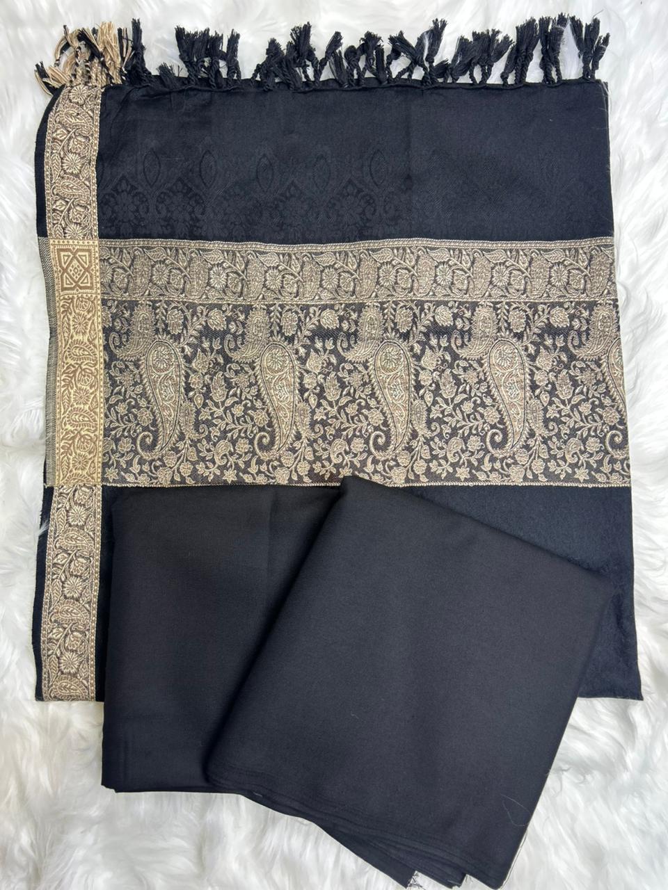 Premium Black Dhanak 3-Piece Suit with Black & Gold Jacquard Shawl | BIN TAHIR Winter 2026