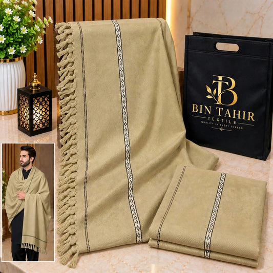 Light Beige Gents Shawl With Border Work - Premium Winter Shawl - BTM-001