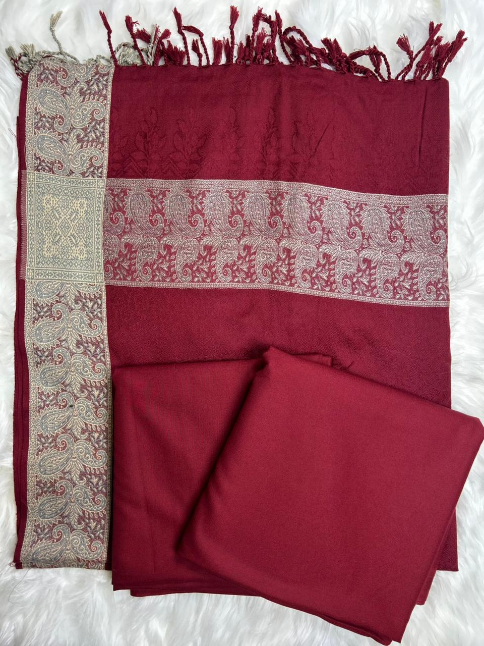 Maroon Dhanak 3-Piece Suit with Golden Jacquard Shawl | BIN TAHIR TEXTILE Winter 2026