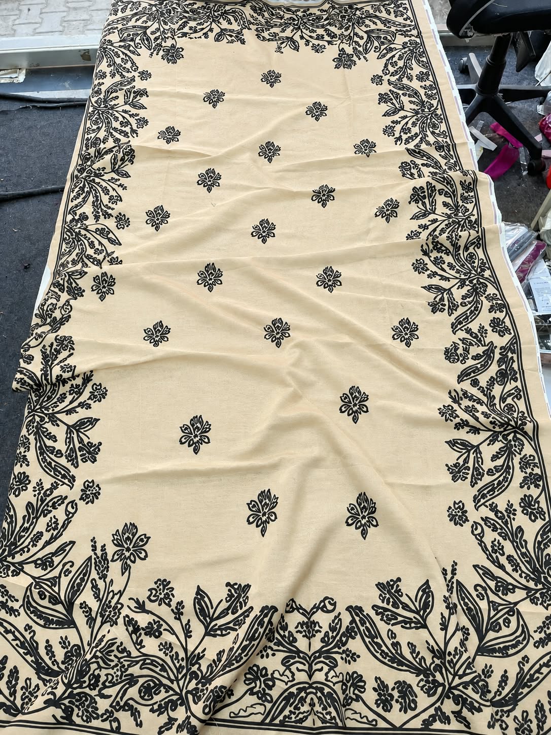 Beige Dhanak Marina 3Pc Embroidered Suit with Black Velvet Applique Work - Bareeze Inspired Winter | BT-0037